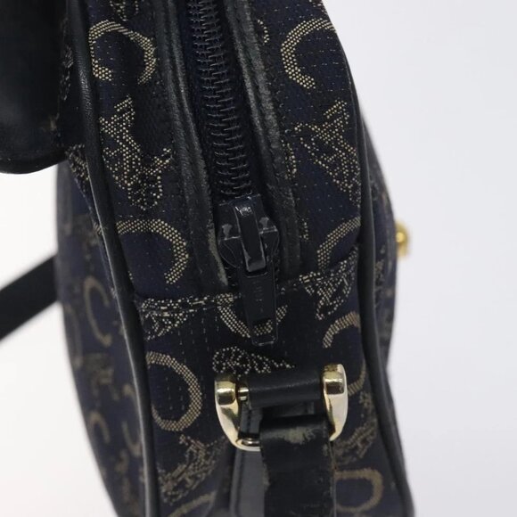 CELINE C Sulky Shoulder Bag Canvas Navy Gold Auth - Picture 4 of 16